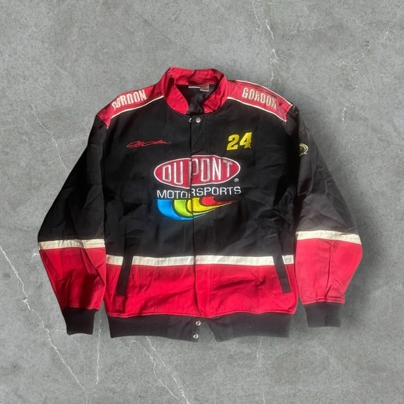 Vintage‎ Nascar Jacket Mens Large Red Black Racingg Jeff Gordon Du Point 90s - Picture 1 of 7
